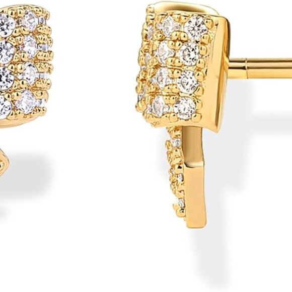 Gold Plated Dainty Bow & Celestial Flatback Earrings for Women with Cubic Zircon - Picture 1 of 6